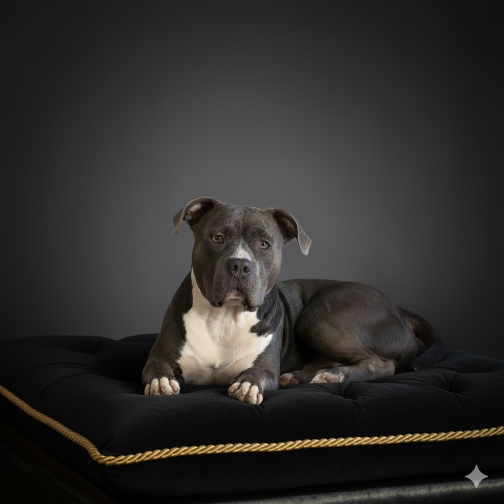 Ahzul, the blue-nose ABKC pit bull the company is named after